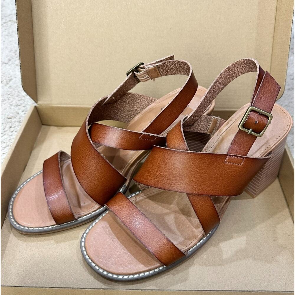 Sonoma Women's Size 9 M Block Heel Wedge Sandals Cognac Brown Faux Leather Beach